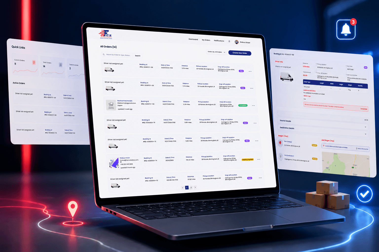Fast UK Couriers business dashboard on a laptop